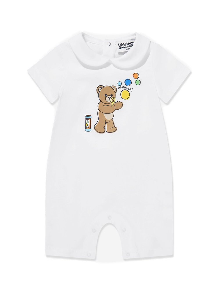 Moschino Kids 프린트 디테일 반팔 점프수트