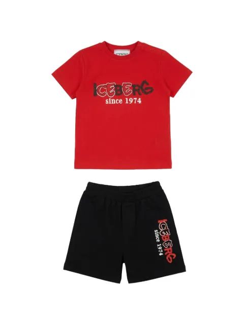 Iceberg Kids 로고 프린트 코튼 반바지 세트