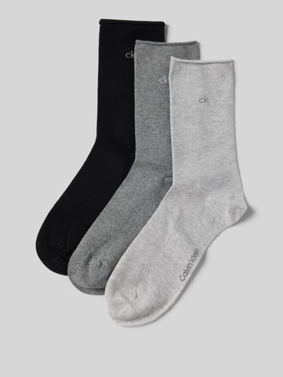 CK CALVIN KLEIN  로고 스티칭 중간 회색 양말 3팩