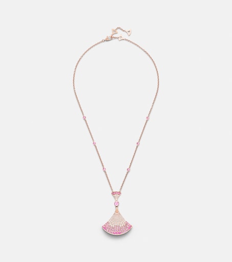 BULGARI 디바스 드림 18kt 로즈 골드 펜던트 목걸이 다이아몬드 사파이어 루비