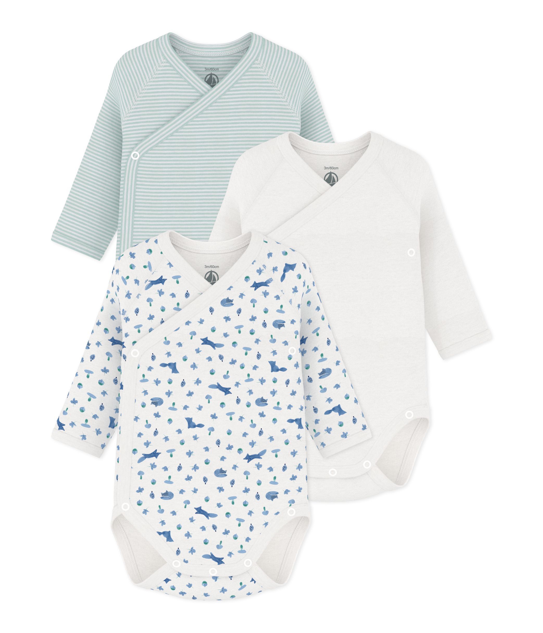 PETIT BATEAU KIDS 3팩 롱슬리브 베이비 바디수트
