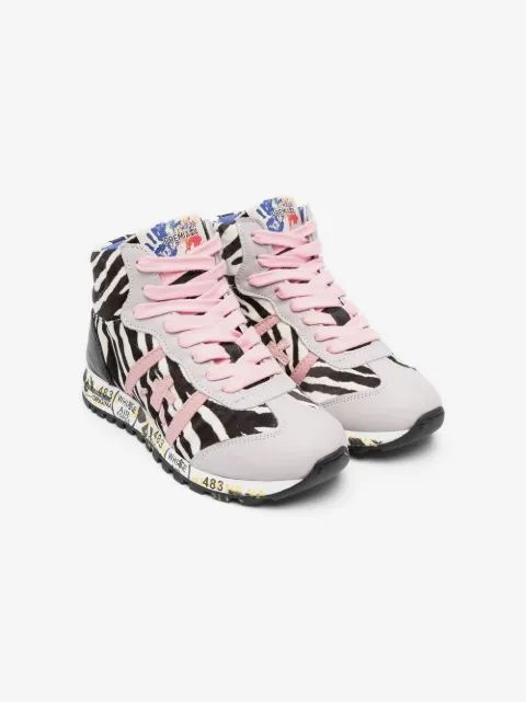 Premiata Kids 지브라 프린트 하이탑 스니커즈