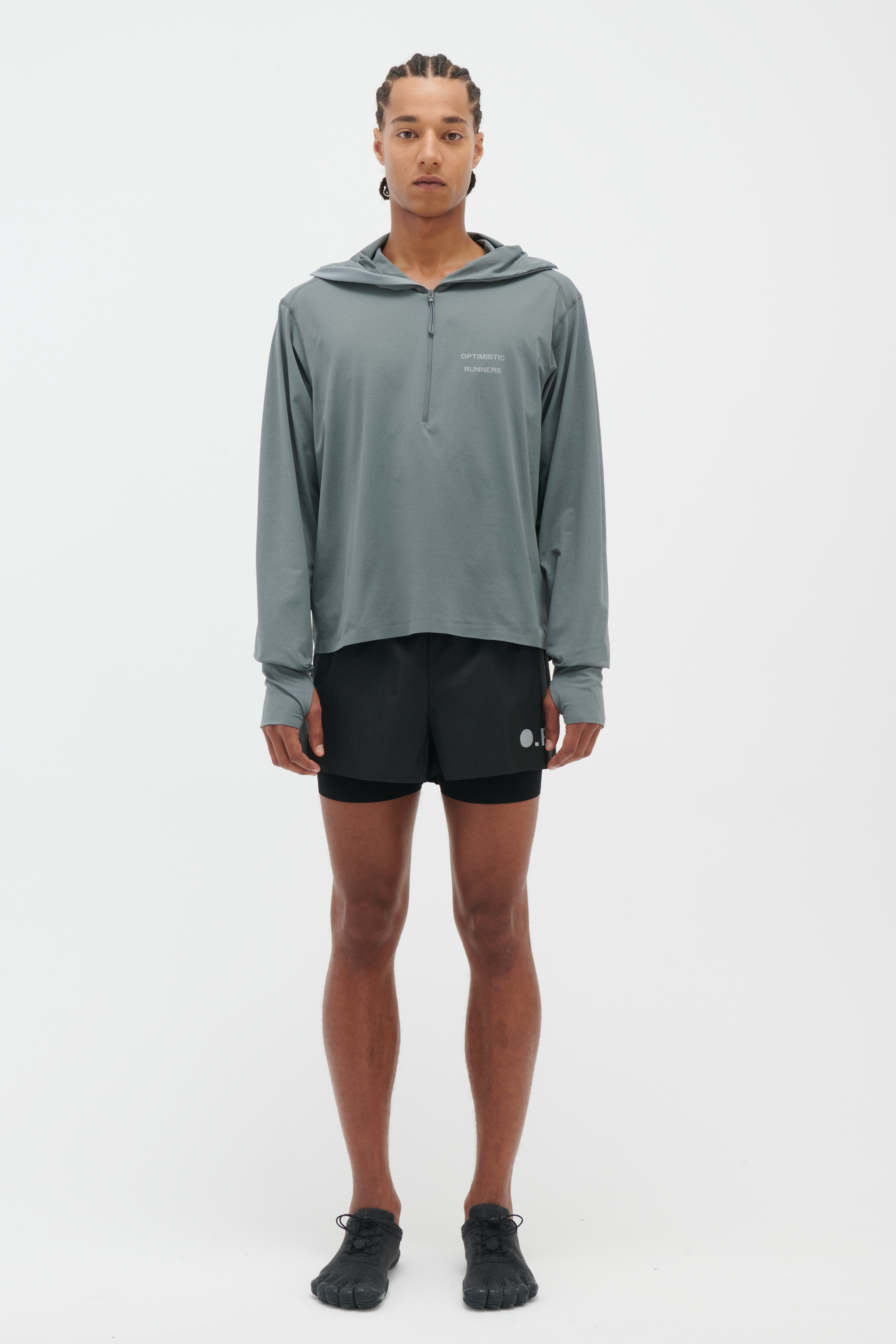 OPTIMISTIC RUNNERS 발라클라바 후드티 메탈릭 그레이
