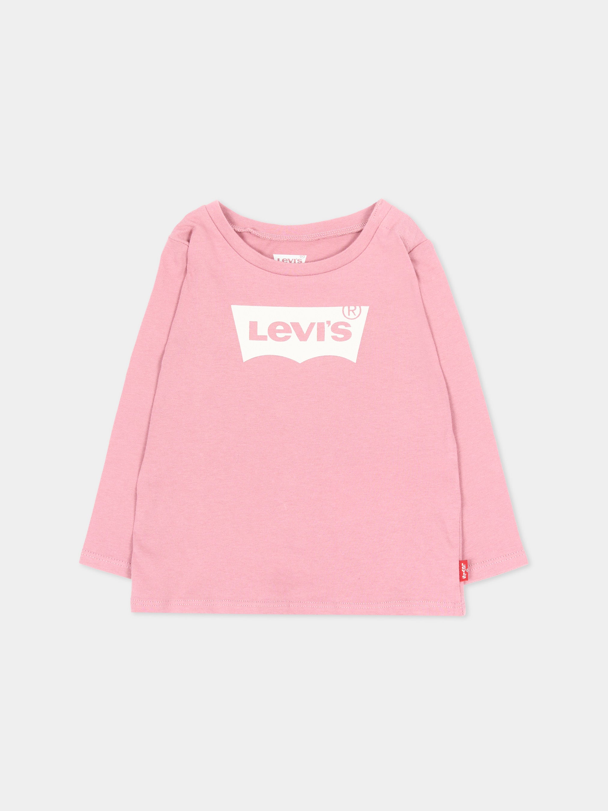 Levi's Kids 로고 포인트 핑크 긴팔 티셔츠