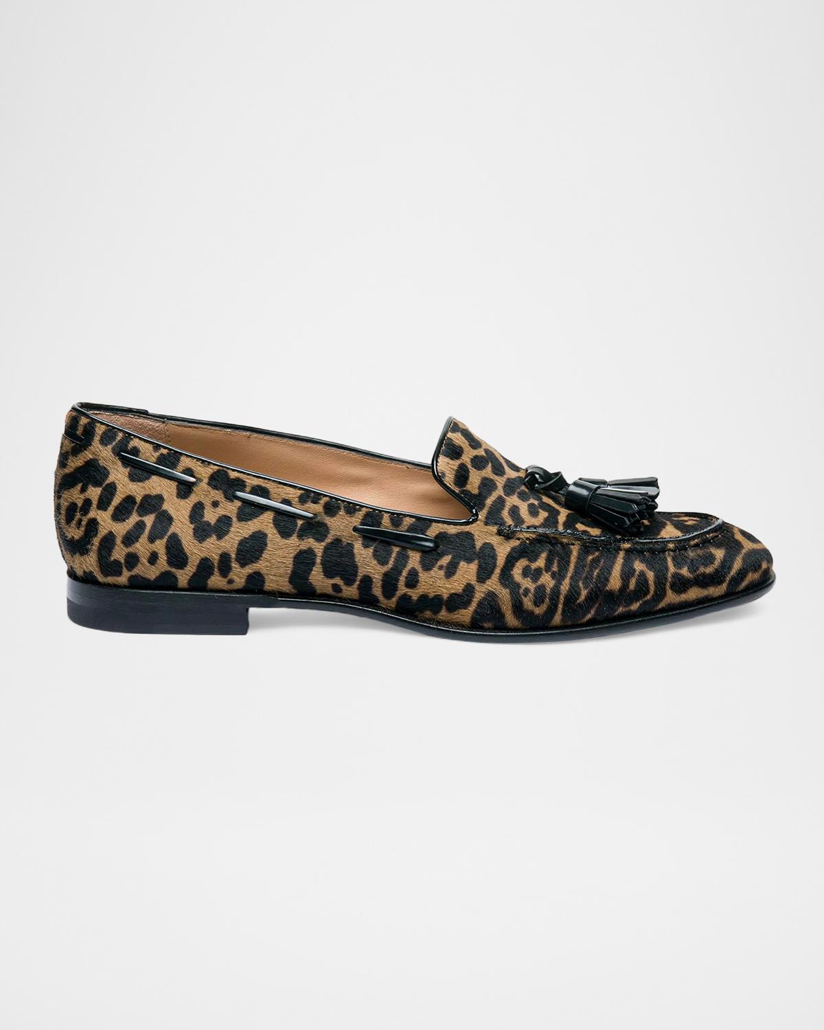 SANTONI 레오파드 송아지 가죽 태슬 로퍼
