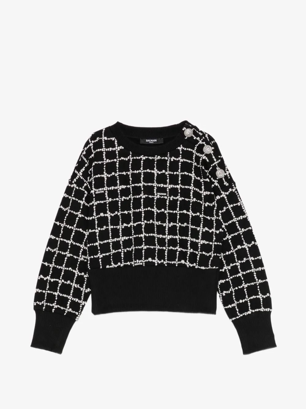 Balmain Kids 체크 버튼 디테일 맨투맨