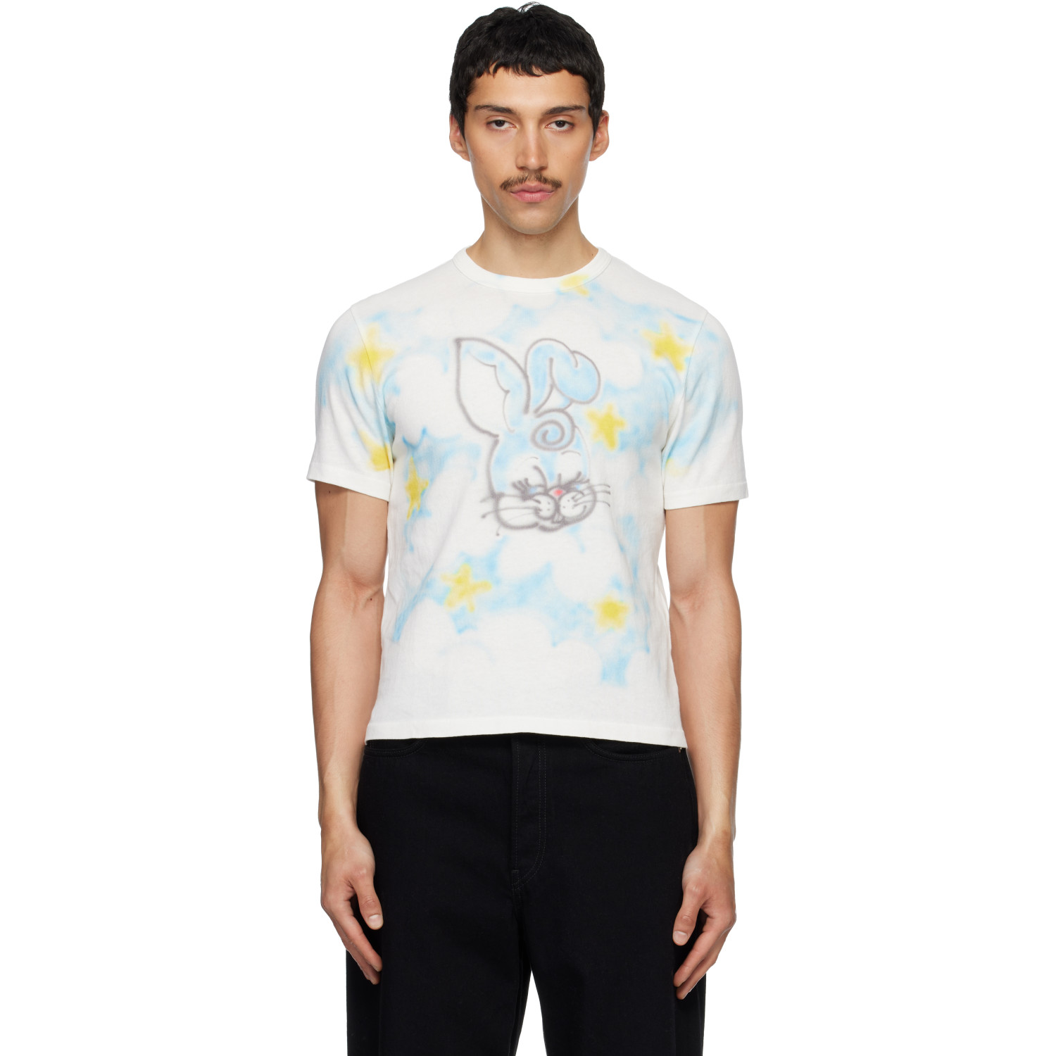 KENZO 오프 화이트 파리 만화 슬림 티셔츠