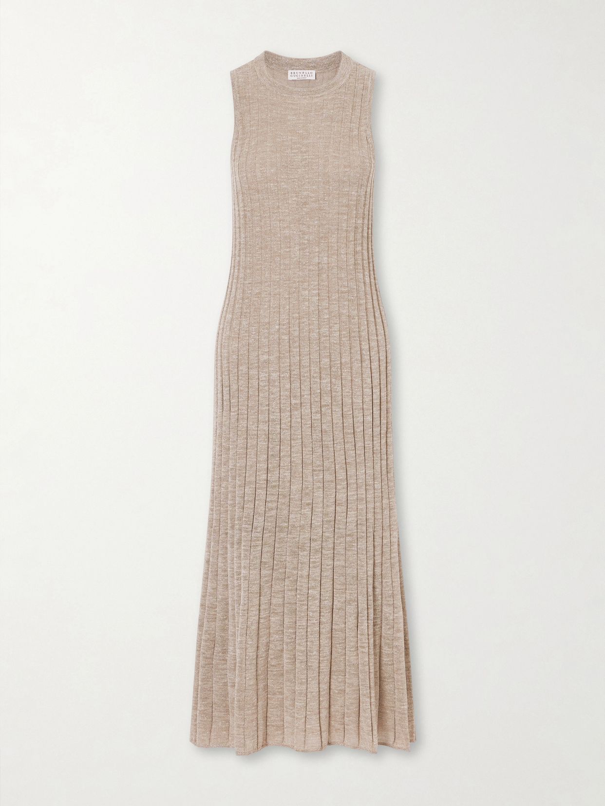 BRUNELLO CUCINELLI 메탈릭 리브드 니트 미디 드레스