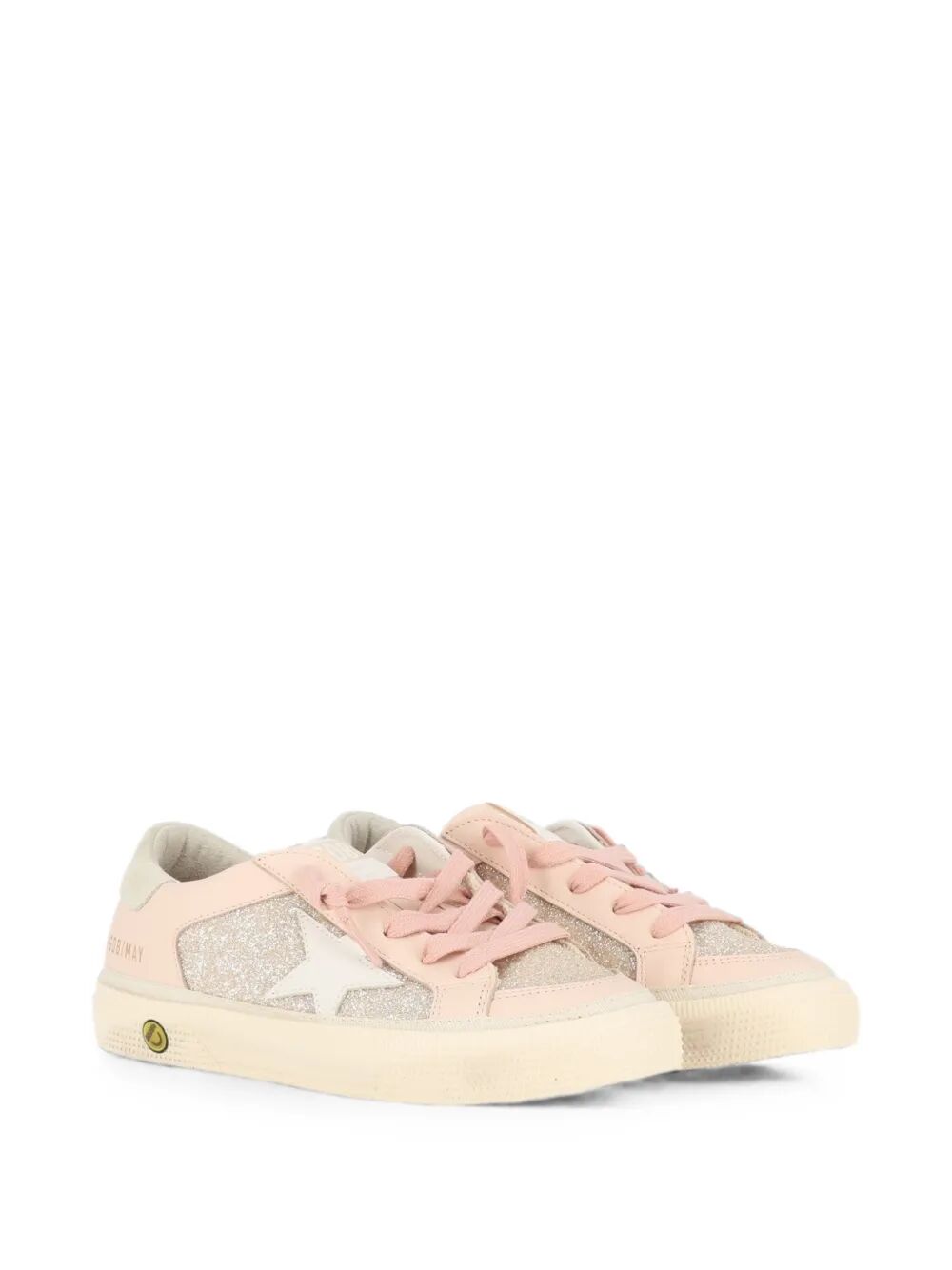 Golden Goose Kids 메이 더블 쿼터 글리터 가죽 스타 텅 스웨이드 힐