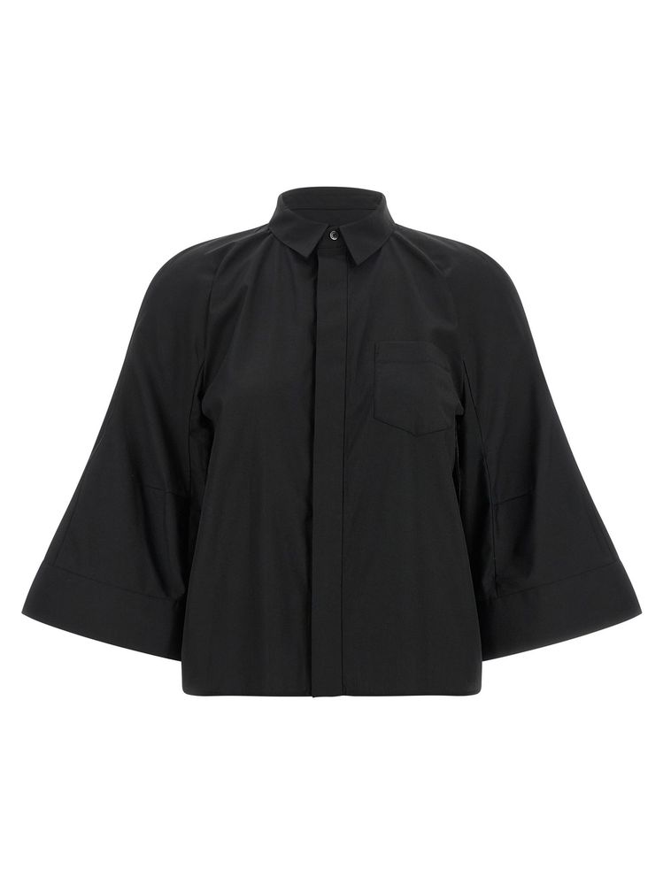 SACAI 플레어 크롭 팝린 셔츠