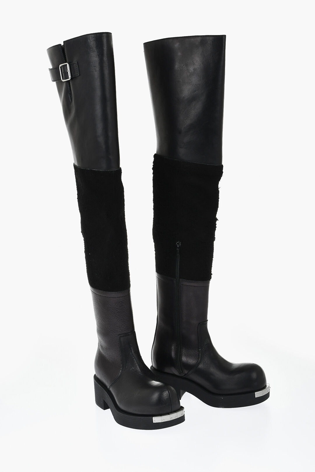MAISON MARGIELA MM6 가죽 무릎위 부츠 5cm 스웨이드 인서트