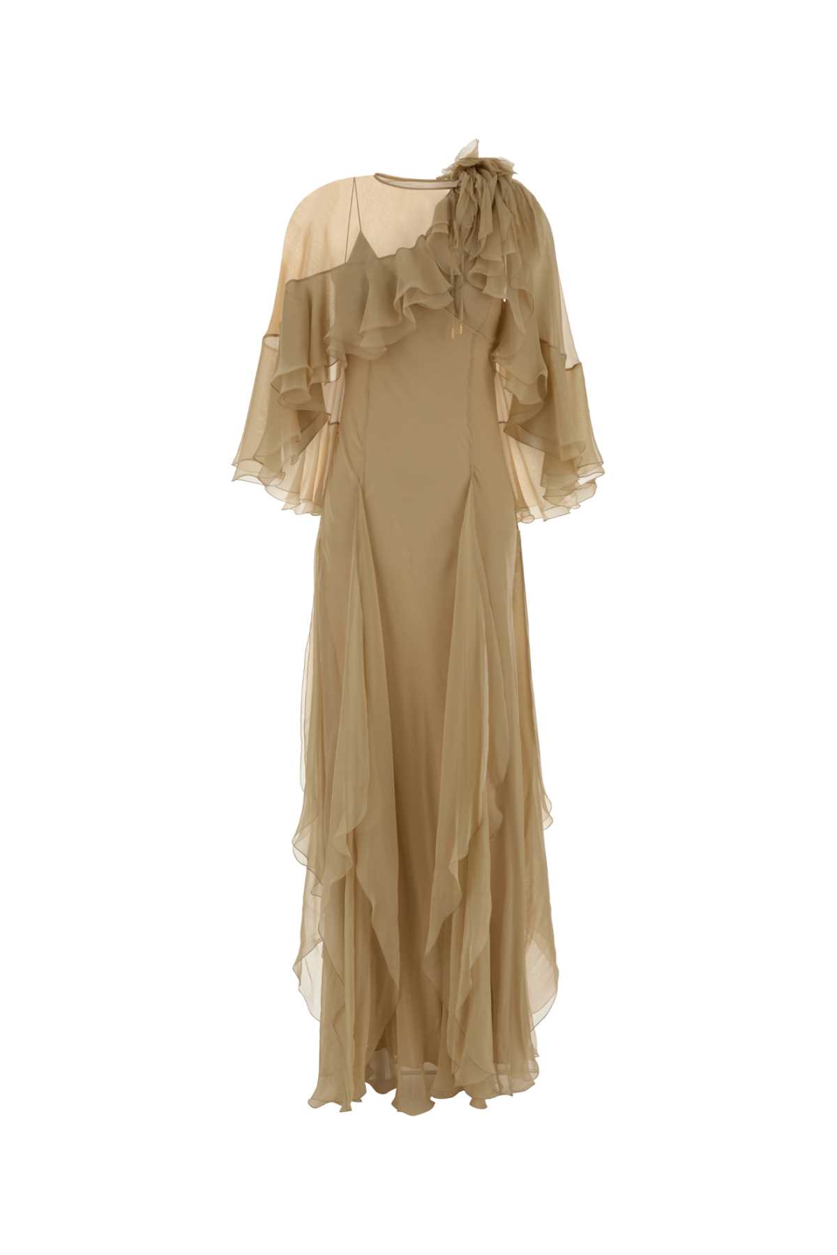 ALBERTA FERRETTI 베이지 실크 롱 드레스