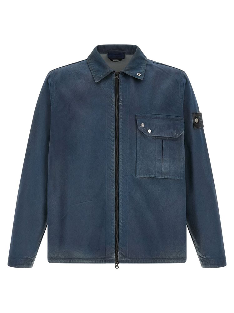 STONE ISLAND 로고 패치 집업 데님 자켓