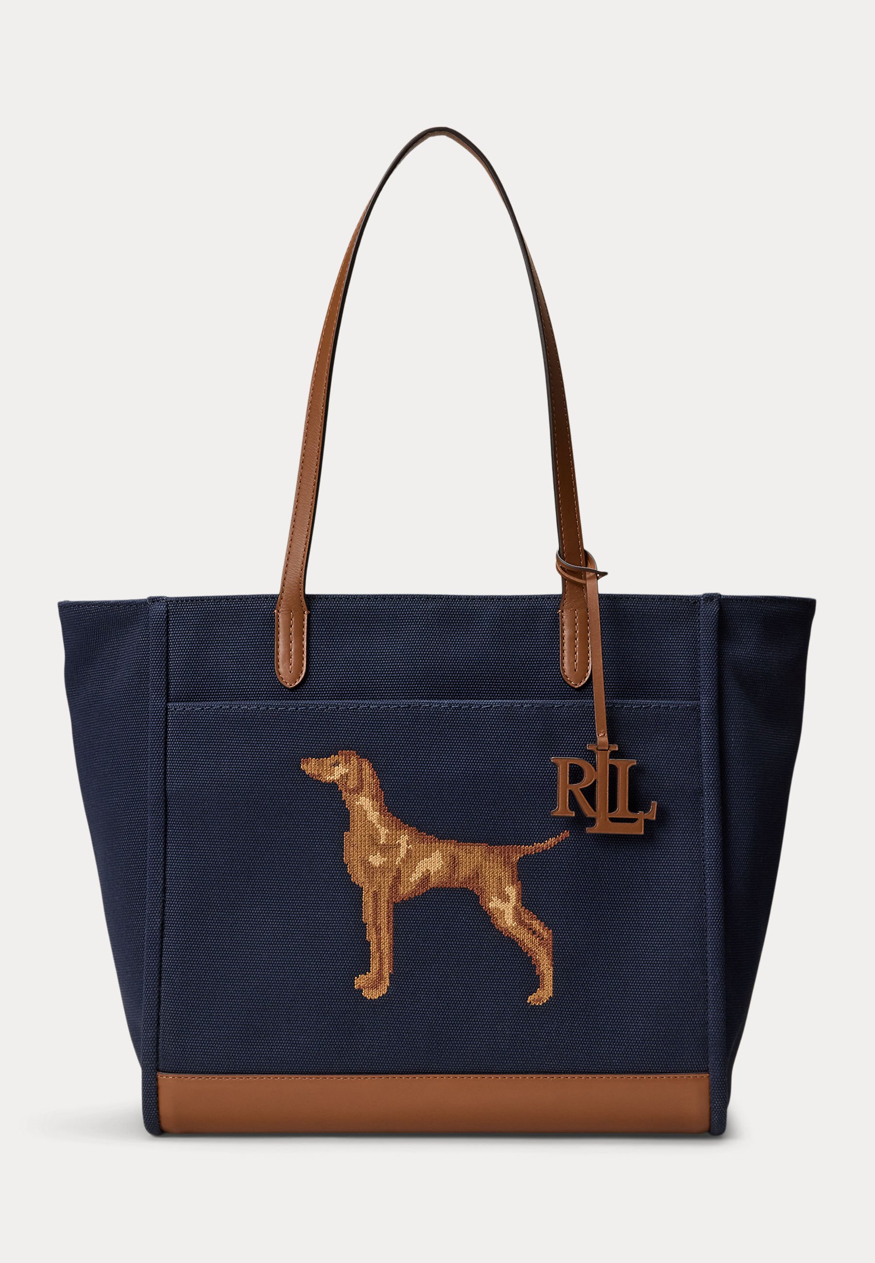 Ralph Lauren 강아지 자수 대형 카메린 토트백