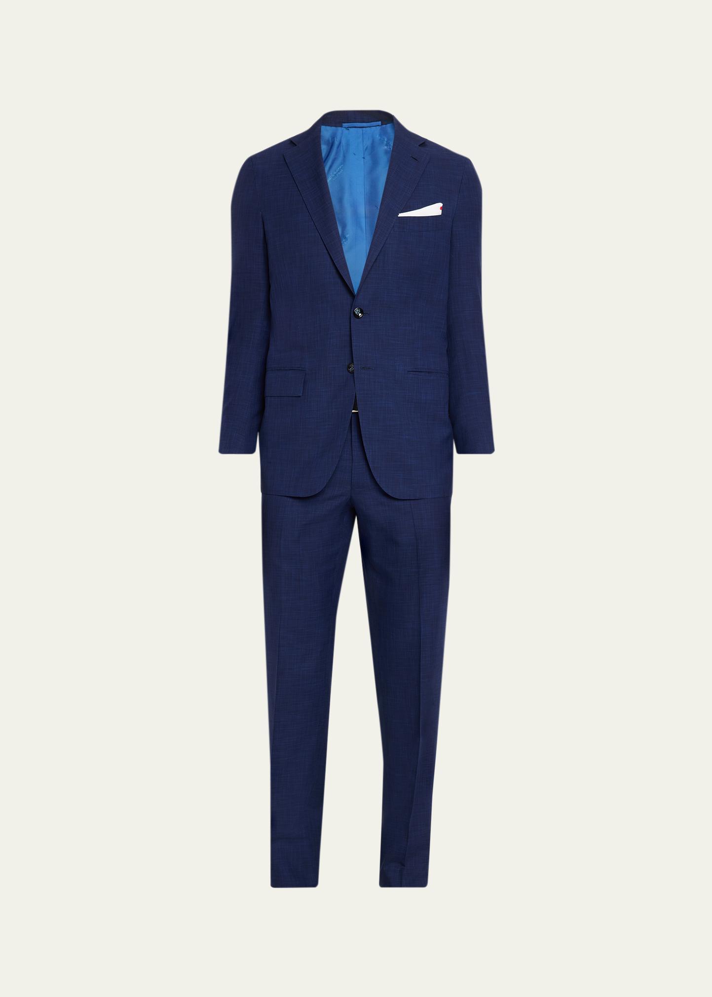 KITON 남성 텍스처 체크 울 실크 투피스 수트