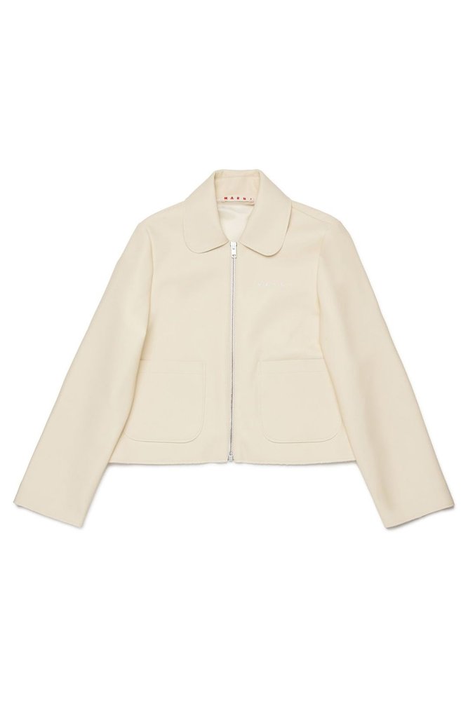 Marni Kids 로고 자수 가죽 재킷