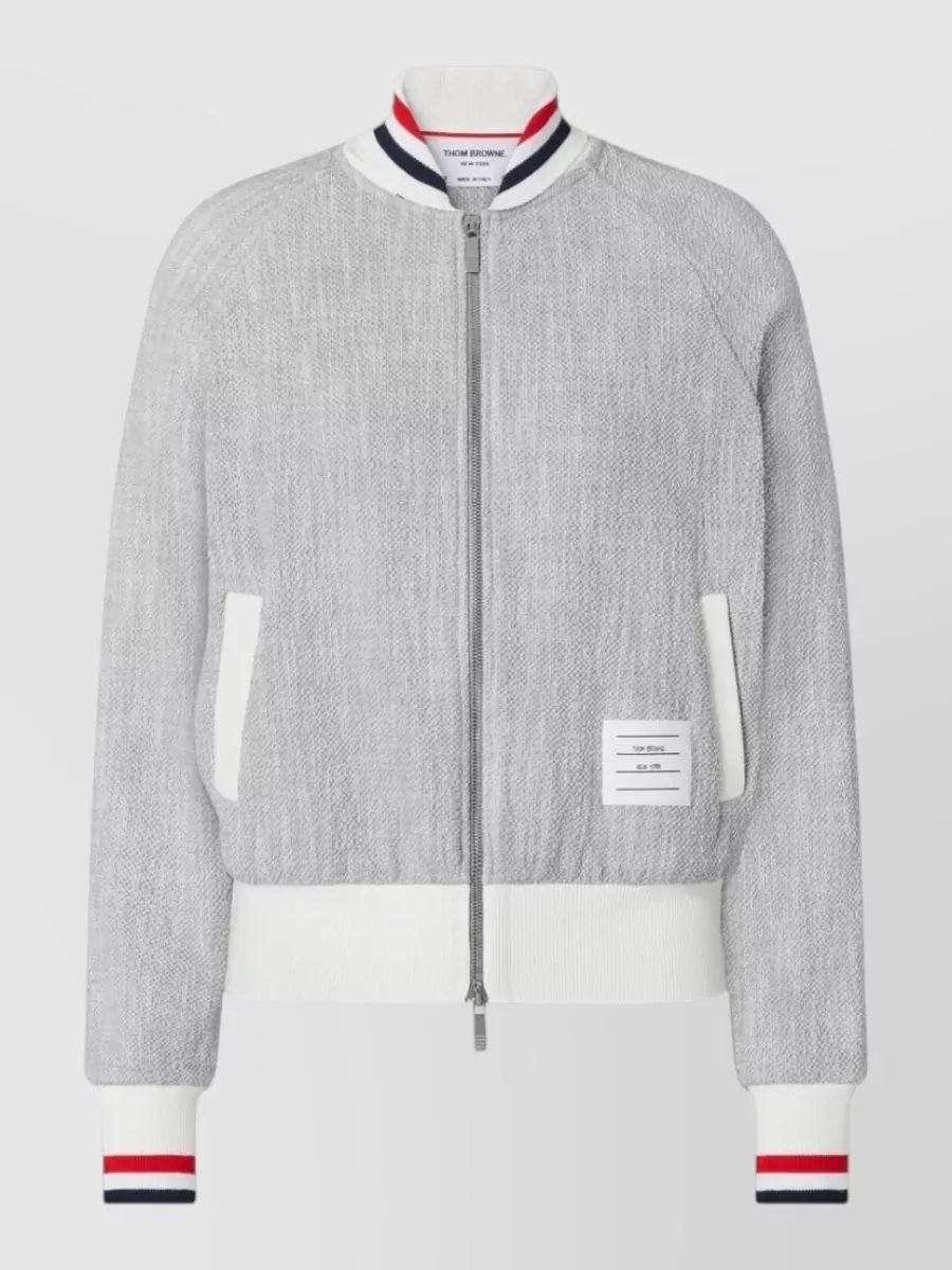 THOM BROWNE 트위드 래글런 봄버 자켓