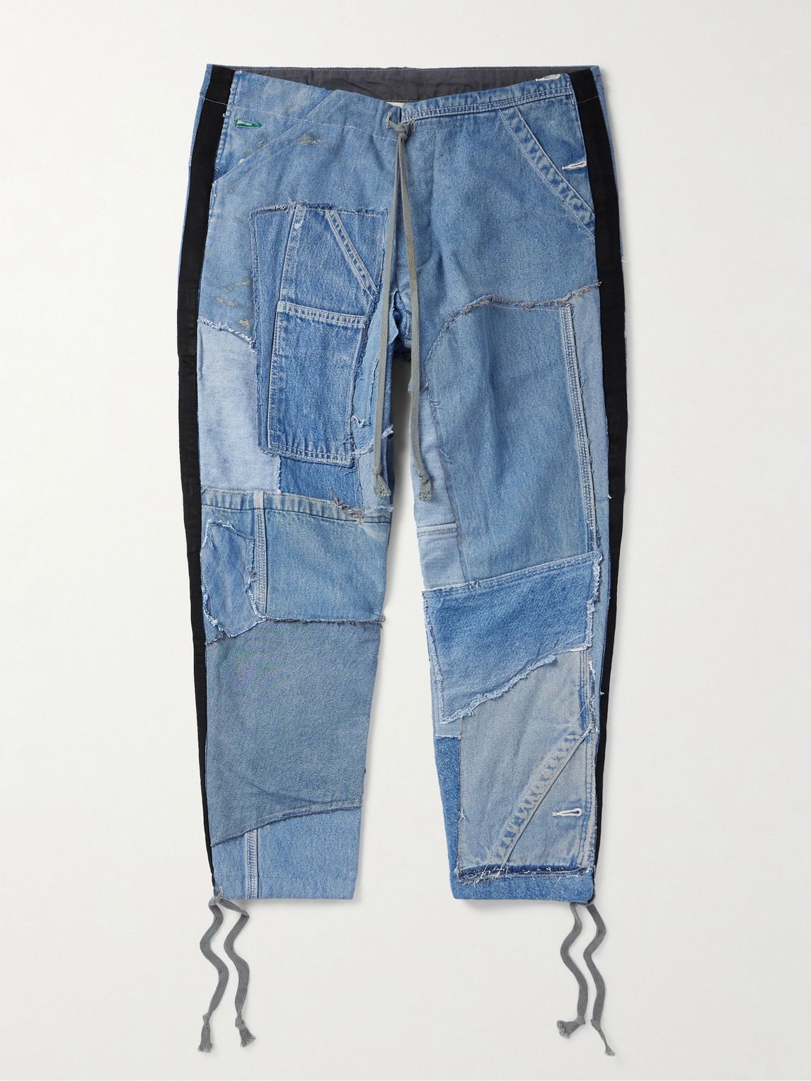 GREG LAUREN 테이퍼드 크롭 프레이드 패치워크 드로스트링 진
