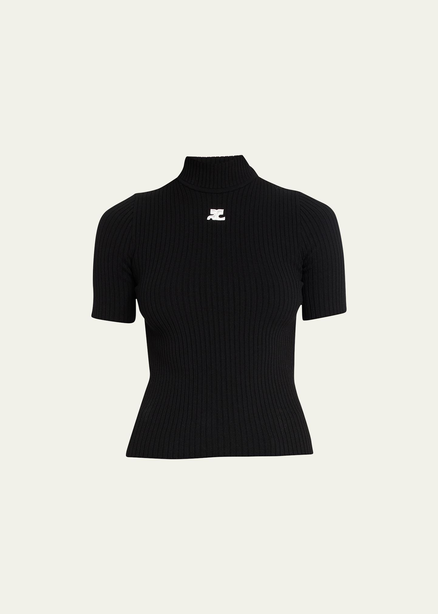 COURRÈGES 모크넥 반팔 리브 풀오버