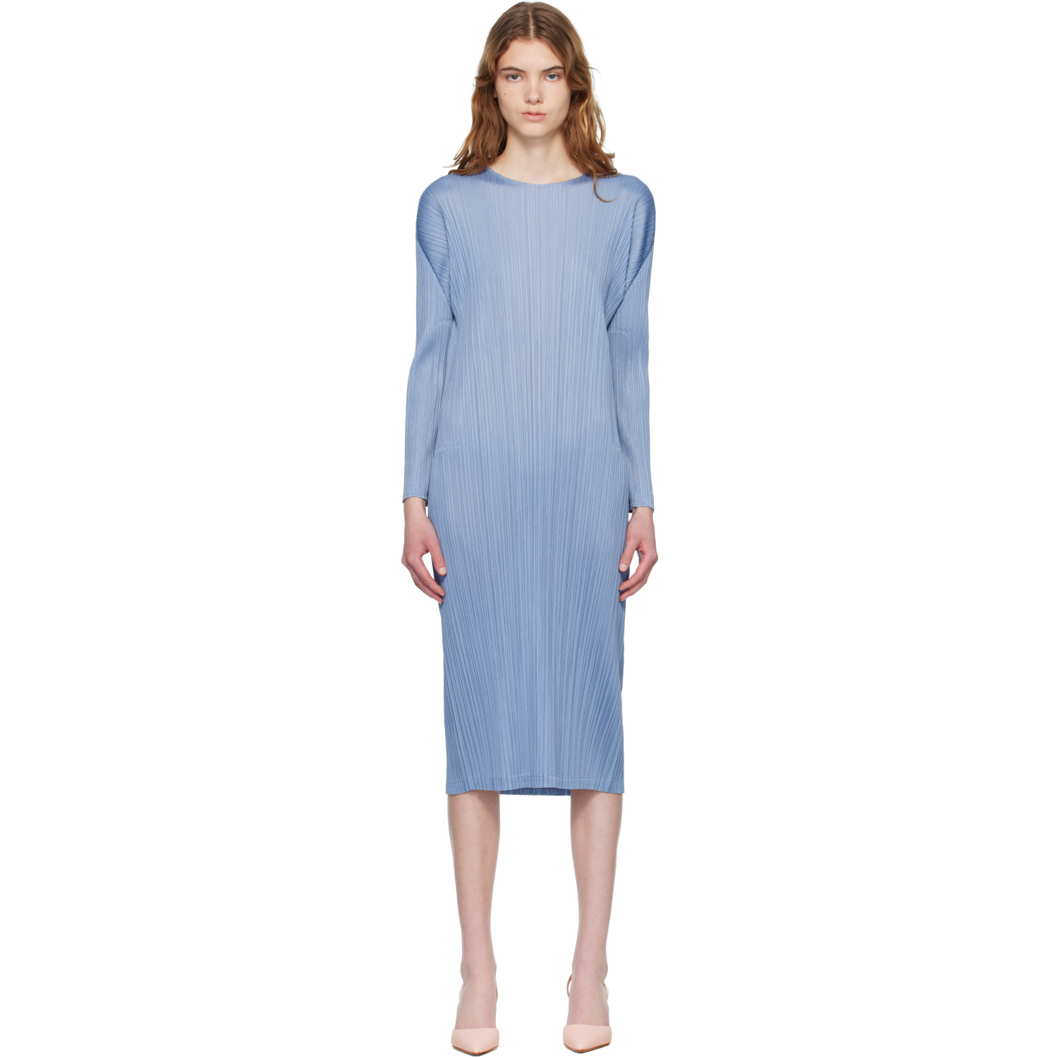 PLEATS PLEASE 블루 먼슬리 컬러스 12월 미디 드레스