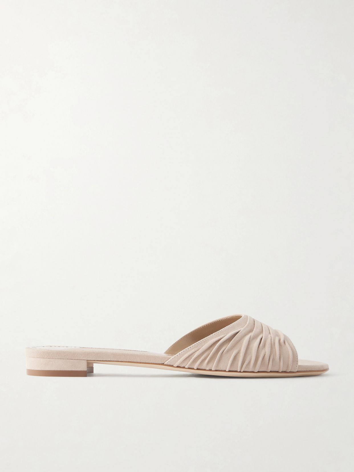 Manolo Blahnik 피루아 10 주름 스웨이드 샌들