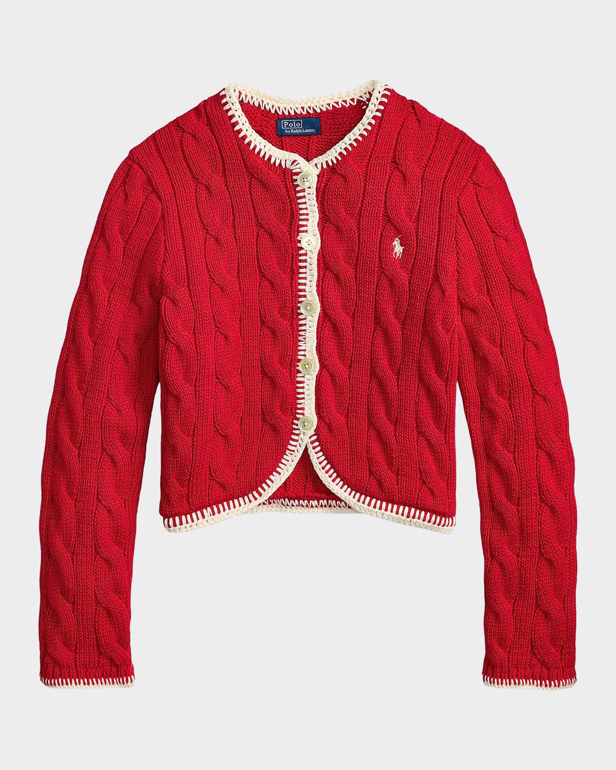 POLO RALPH LAUREN 케이블 니트 로고 스트레치 코튼 크롭 가디건