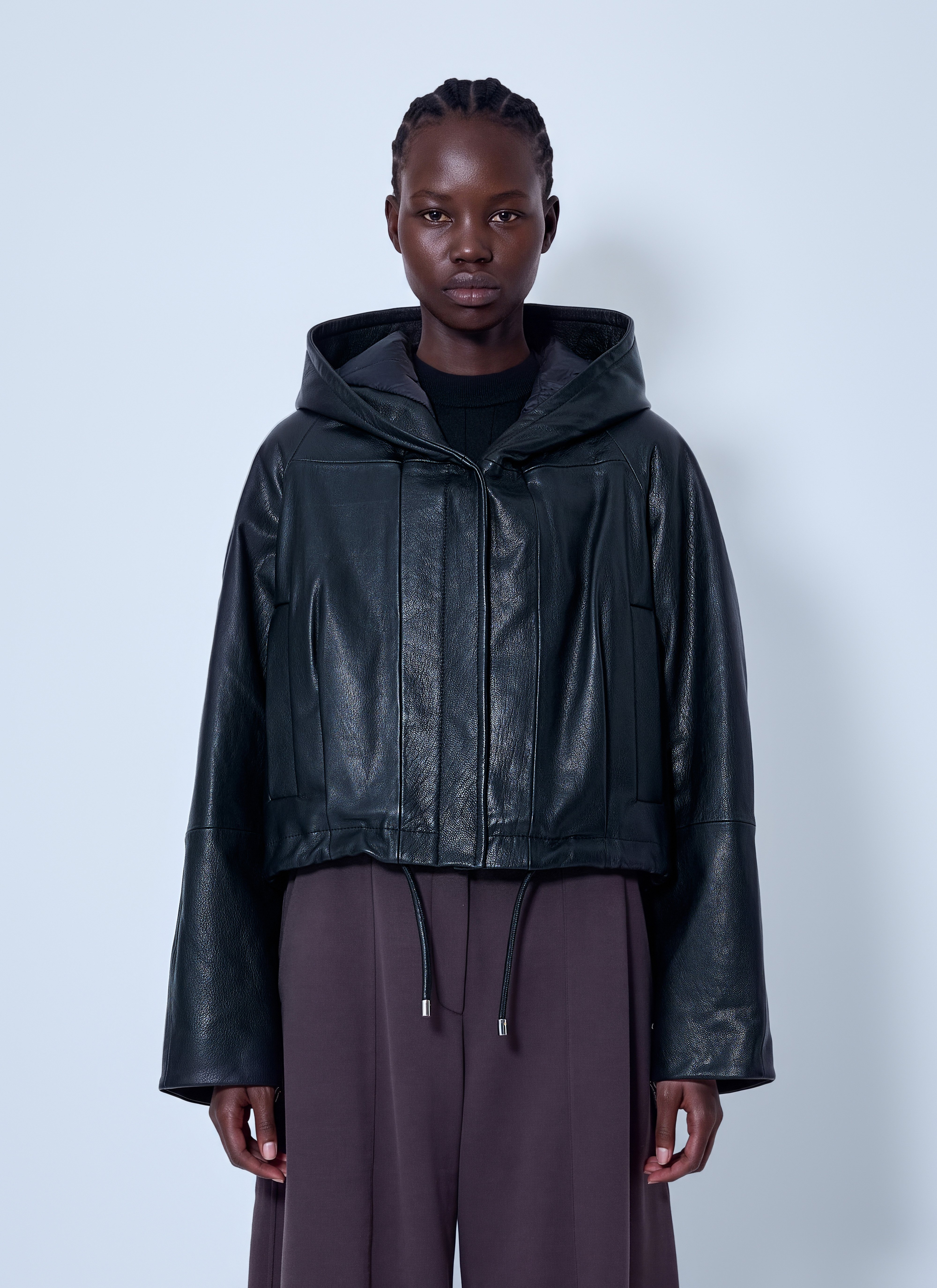 SPORTMAX 후드 가죽 자켓