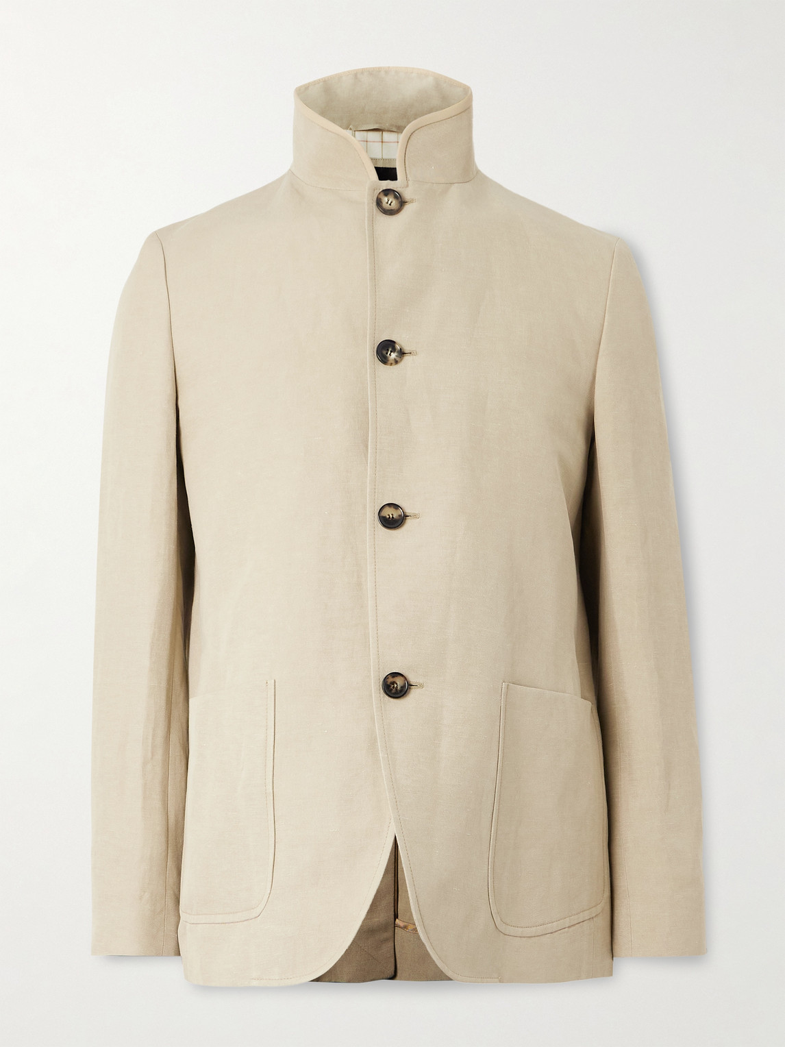 LOROPIANA 스파냐 언스트럭처드 네루칼라 린넨 실크 블렌드 트윌 자켓