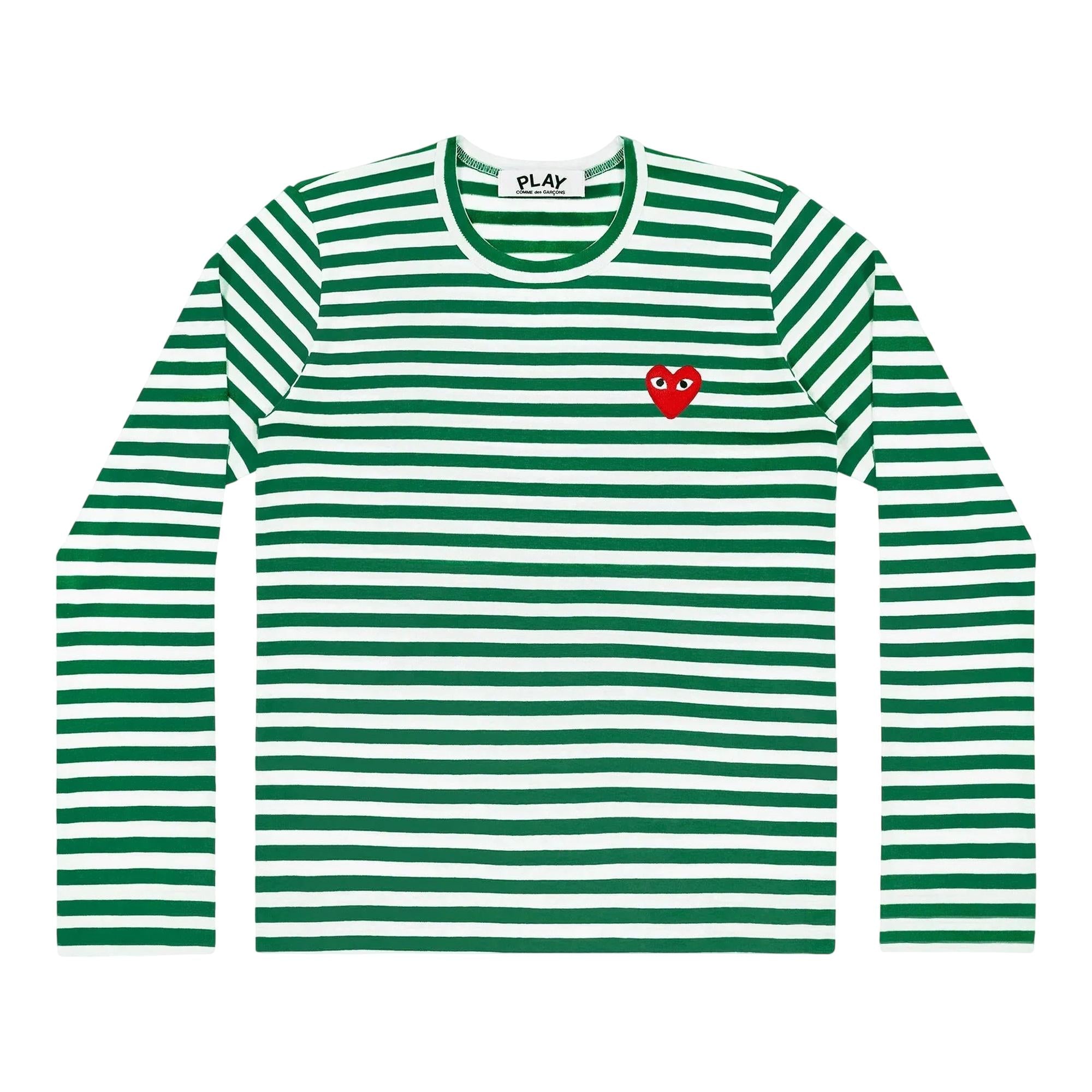 COMME DES GARCONS 레드 엠블럼 긴팔 스트라이프 티 유니섹스