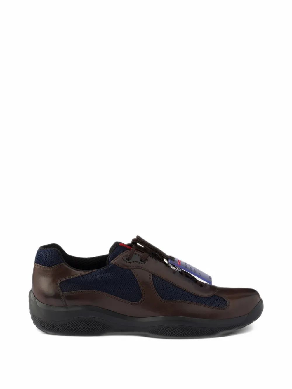 PRADA 아메리카스 컵 오리지널 스니커즈 브러시드 레더 및 바이크 패브릭
