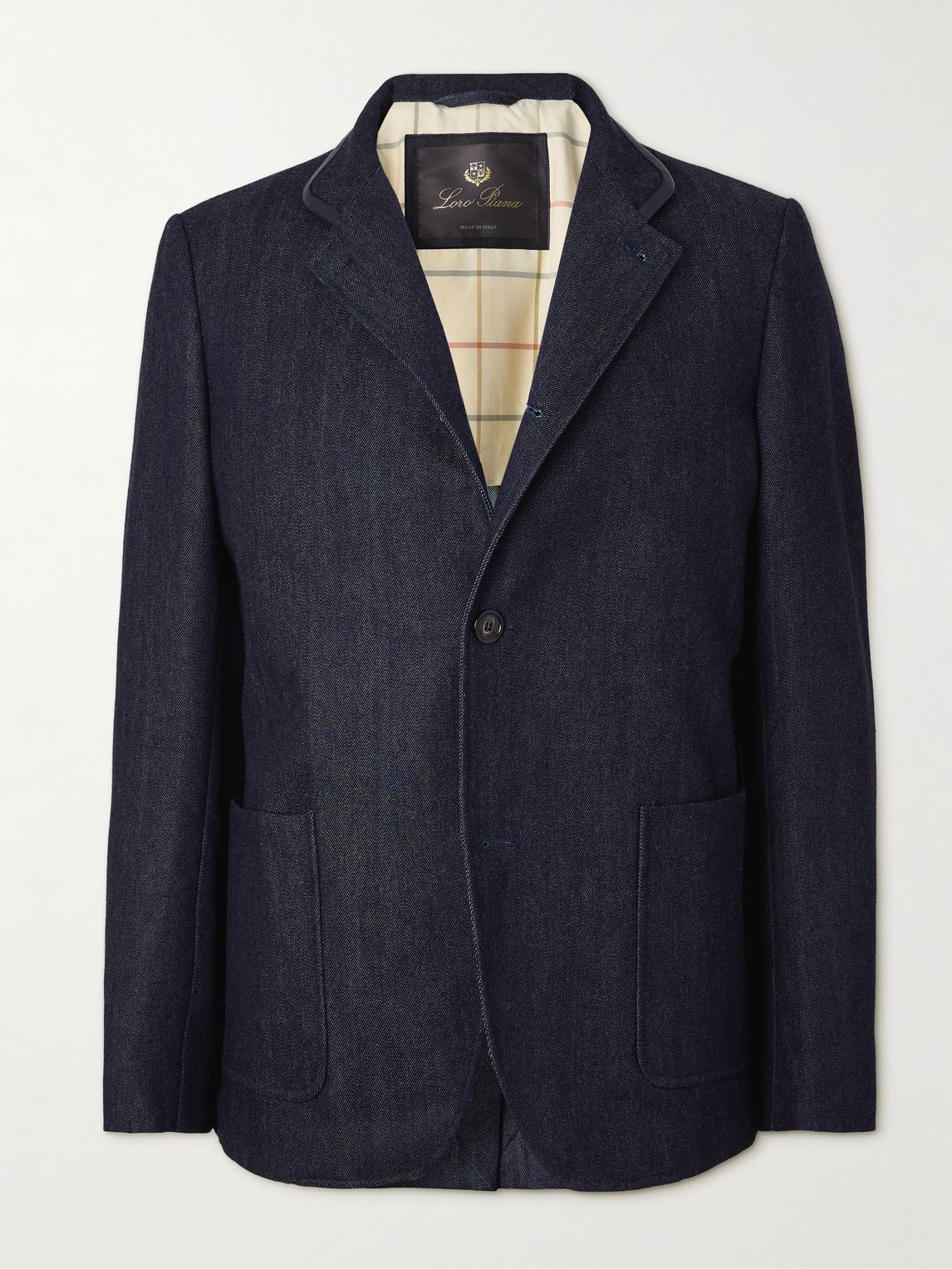 LOROPIANA 스파냐 가죽 트리밍 코튼 캐시미어 혼합 데님 자켓