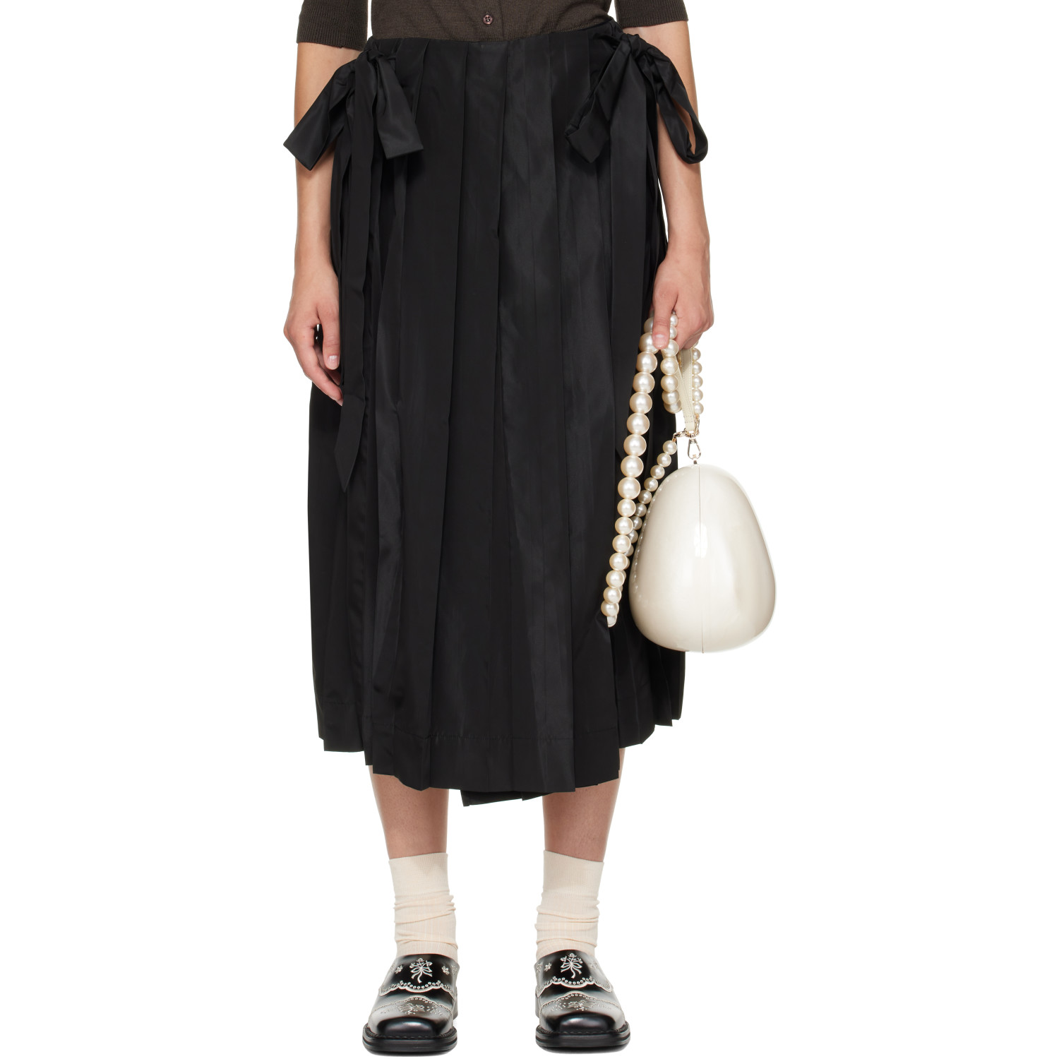Simone Rocha 블랙 플리츠 시어 패널 랩 미디 스커트