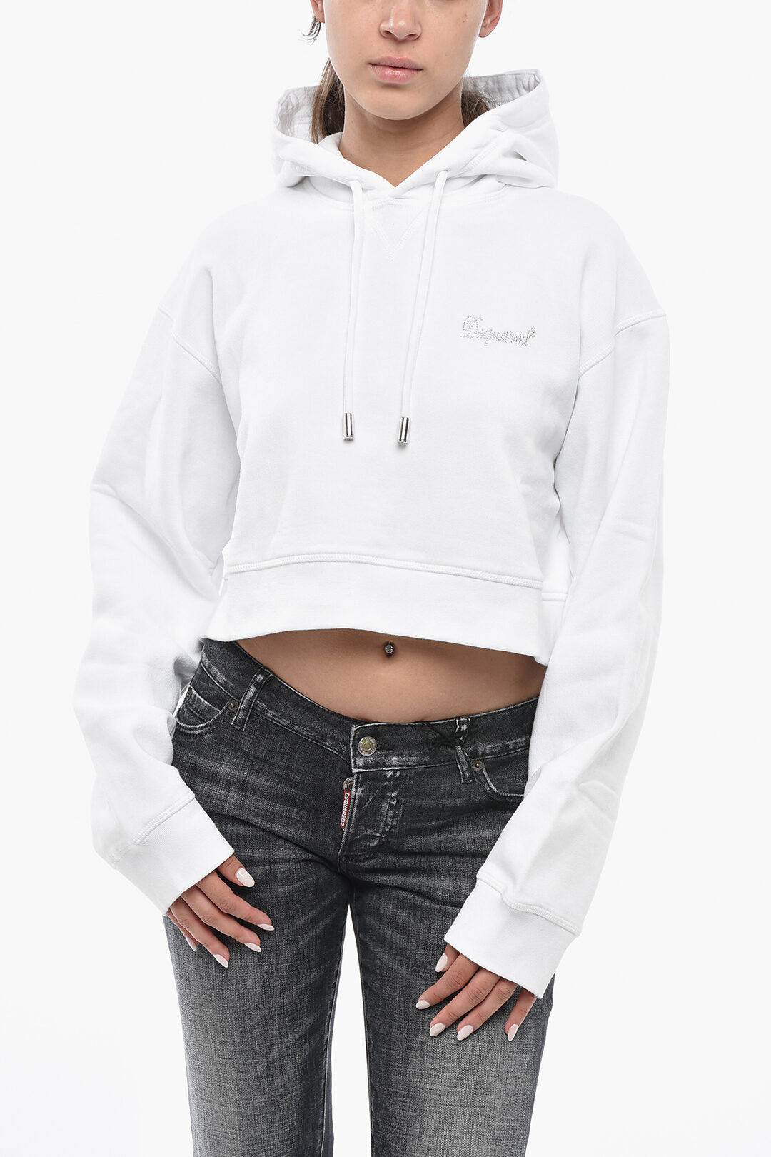 Dsquared2 면 퍼 후드 스트라스 로고