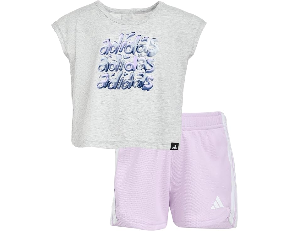 Adidas Kids 백 플리츠 헤더 티 메쉬 반바지 세트