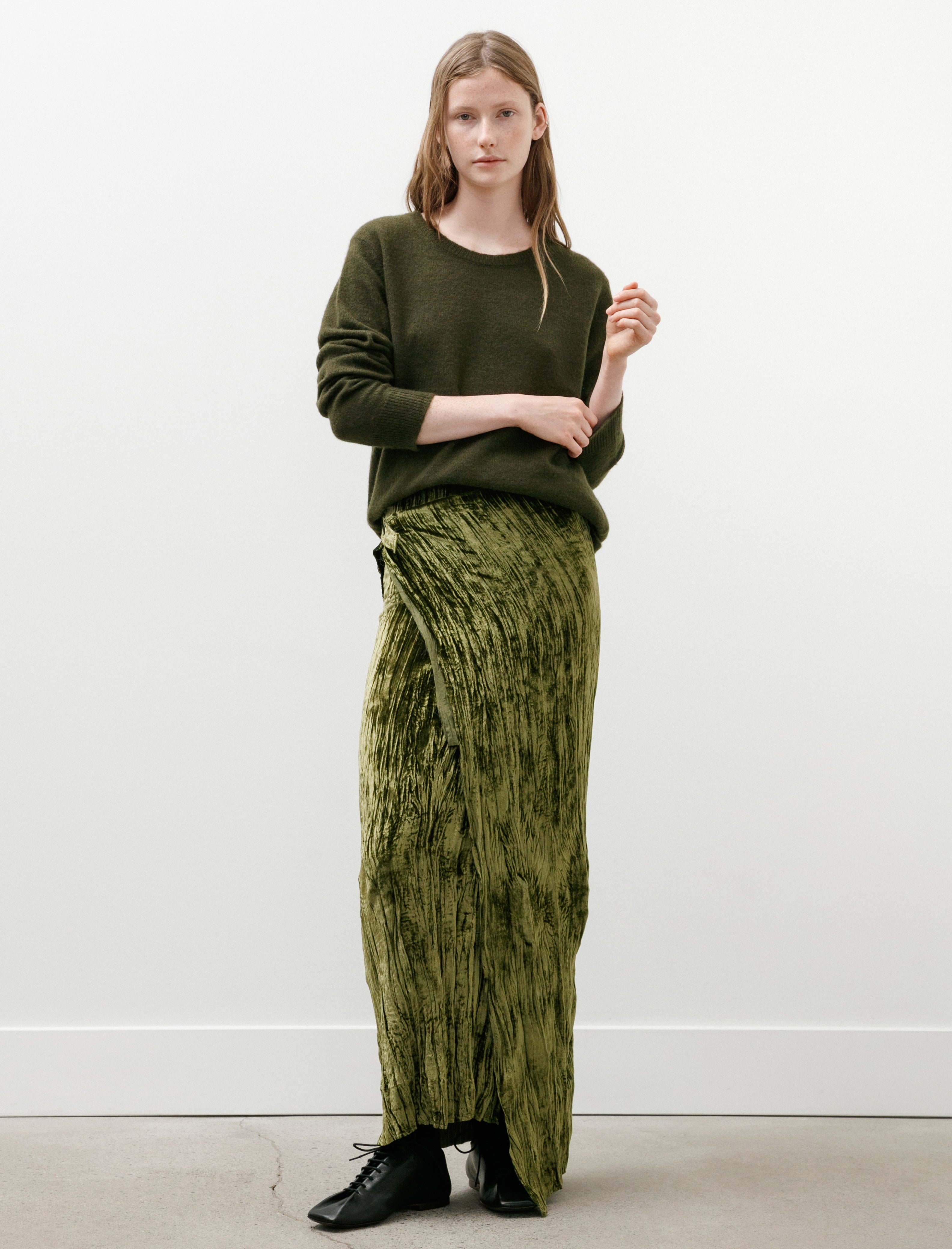 Gabriela Coll Garments No.304 실크 벨벳 랩 스커트