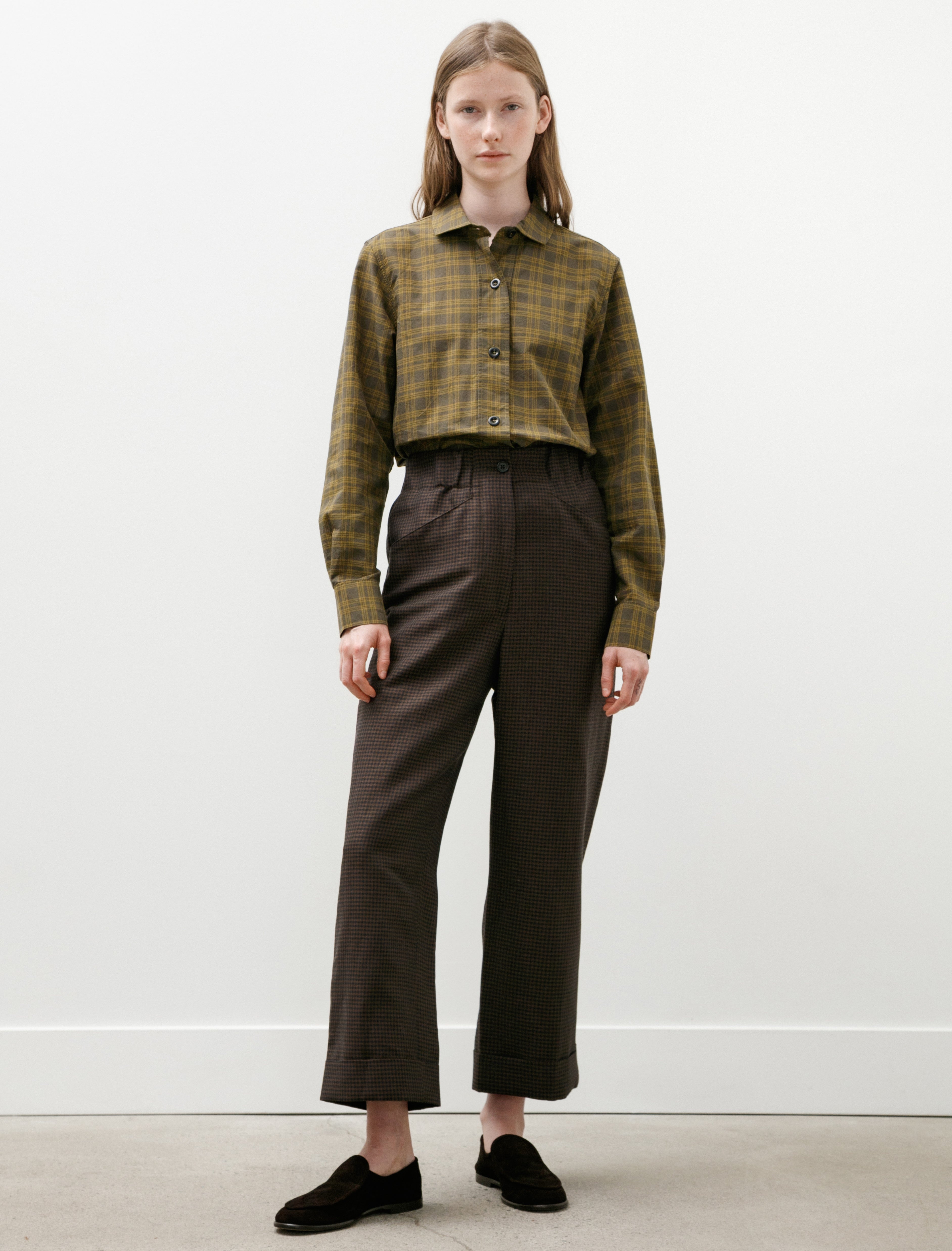 MARGARET HOWELL 릴렉스 크롭 린넨 울 깅엄