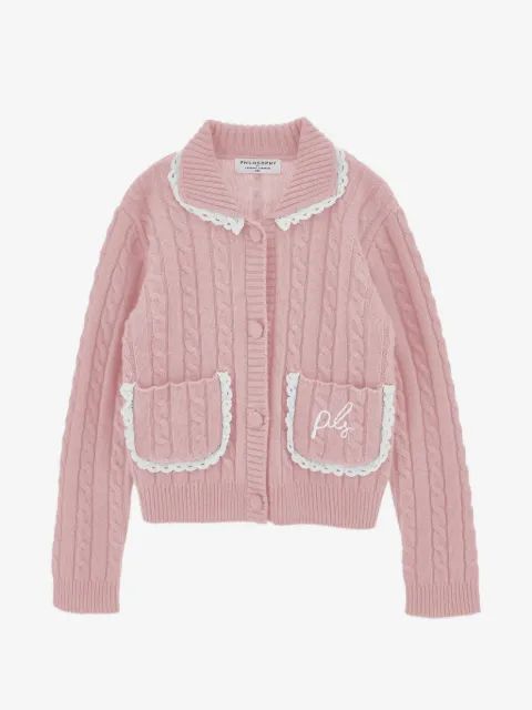 Philosophy Di Lorenzo Serafini Kids 케이블 니트 레이스 트리밍 가디건