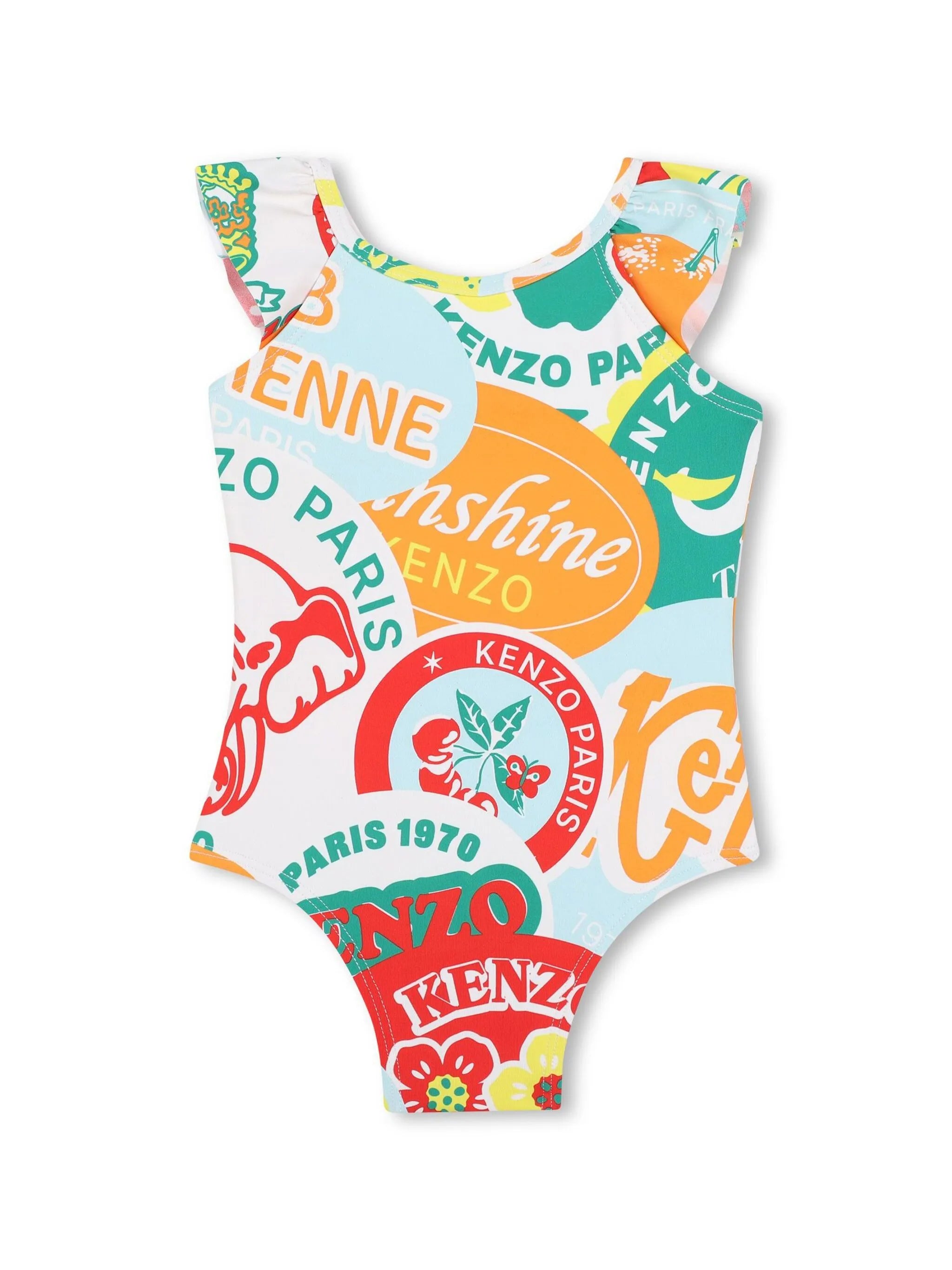 Kenzo Kids 멀티컬러 프린트와 러플이 있는 키즈 원피스 수영복