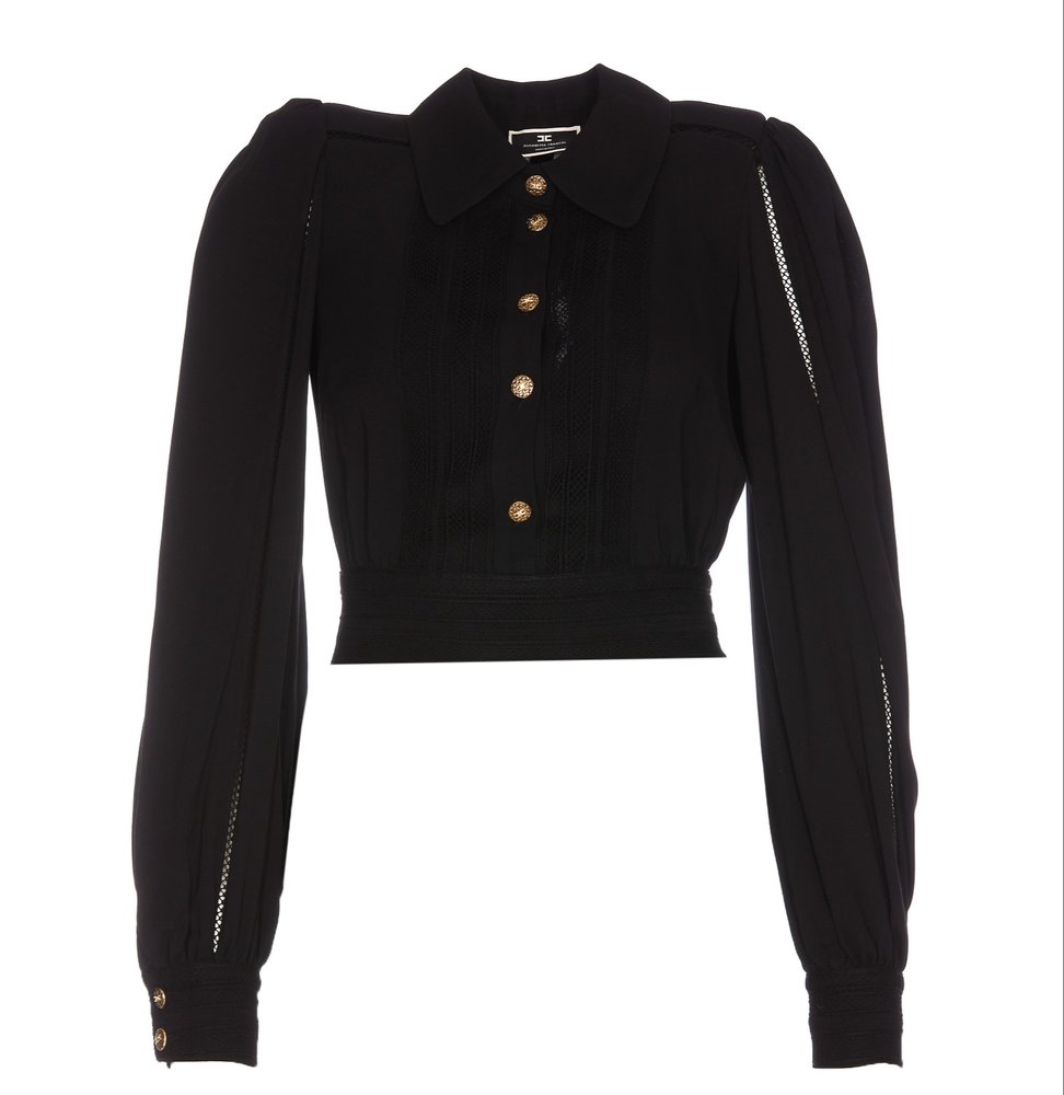 ELISABETTA FRANCHI 퍼프 슬리브 크롭 블라우스
