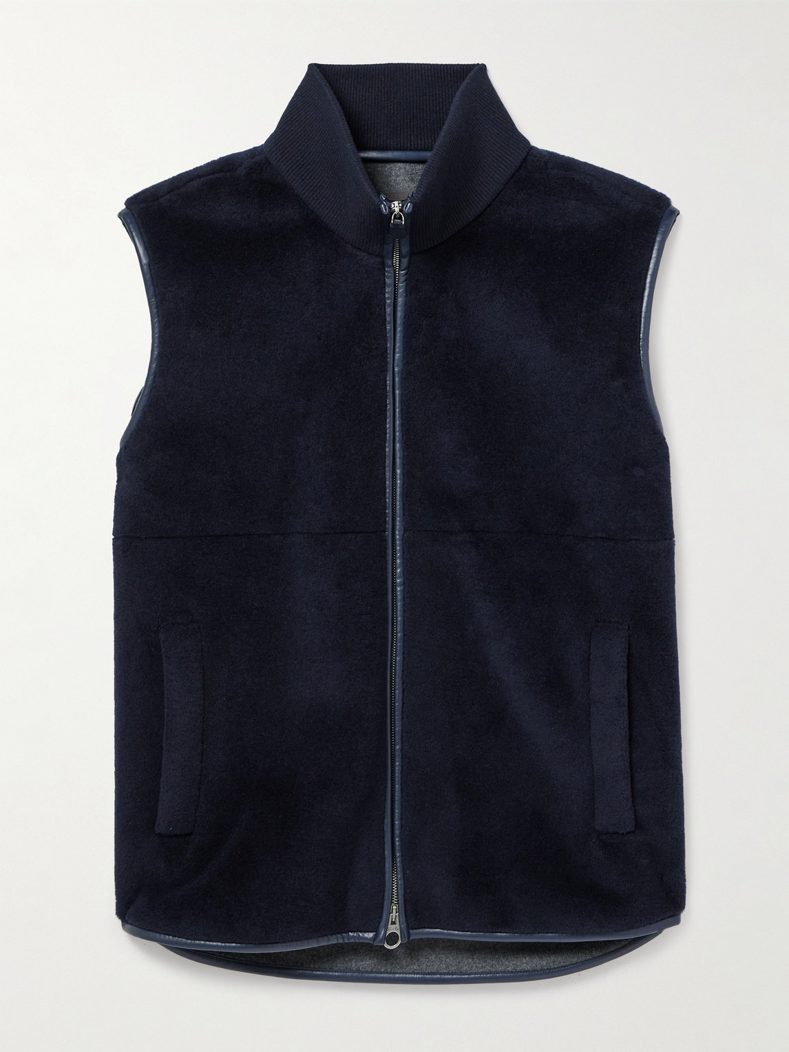 LOROPIANA 엔니오 가죽 트리밍 울 실크 혼합 플리스 조끼