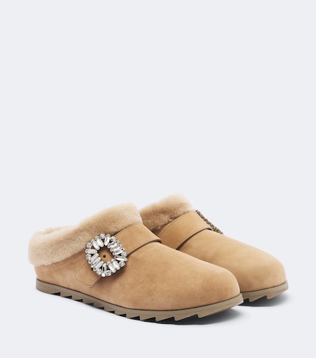 ROGER VIVIER 슬라이디 비브 시어링 라이닝 스웨이드 뮬