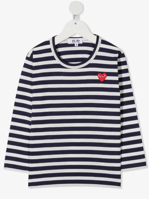 Comme Des Garçons Play Kids 하트 패치 스트라이프 티셔츠