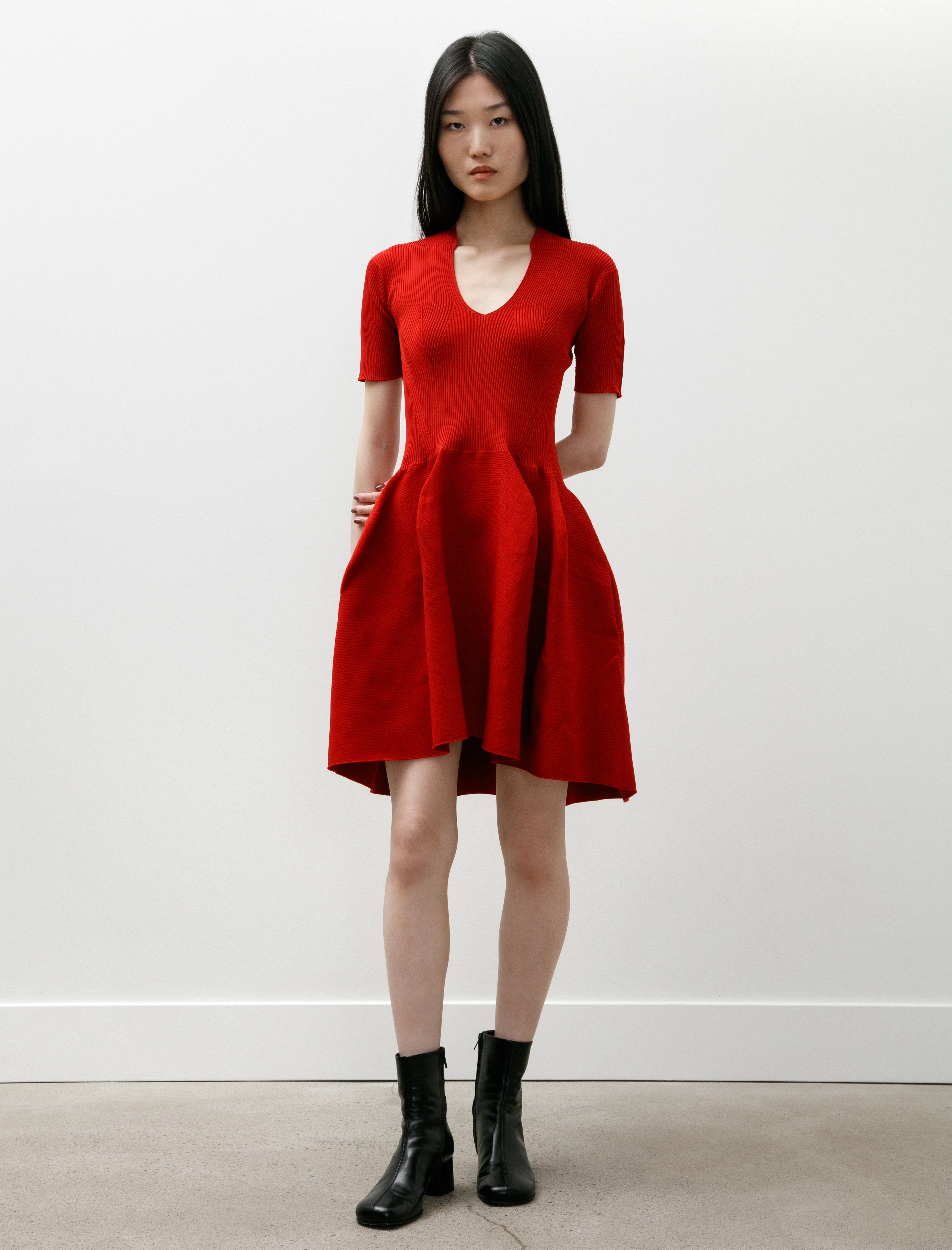 CFCL 포터리 HS 스탠드 업 칼라 미니 드레스