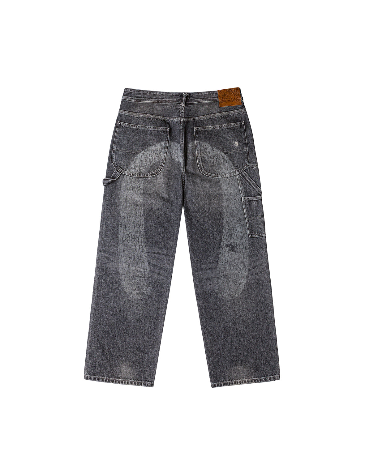 EVISU 워시드 디스트레스 다이콕 프린트 릴렉스 핏 진