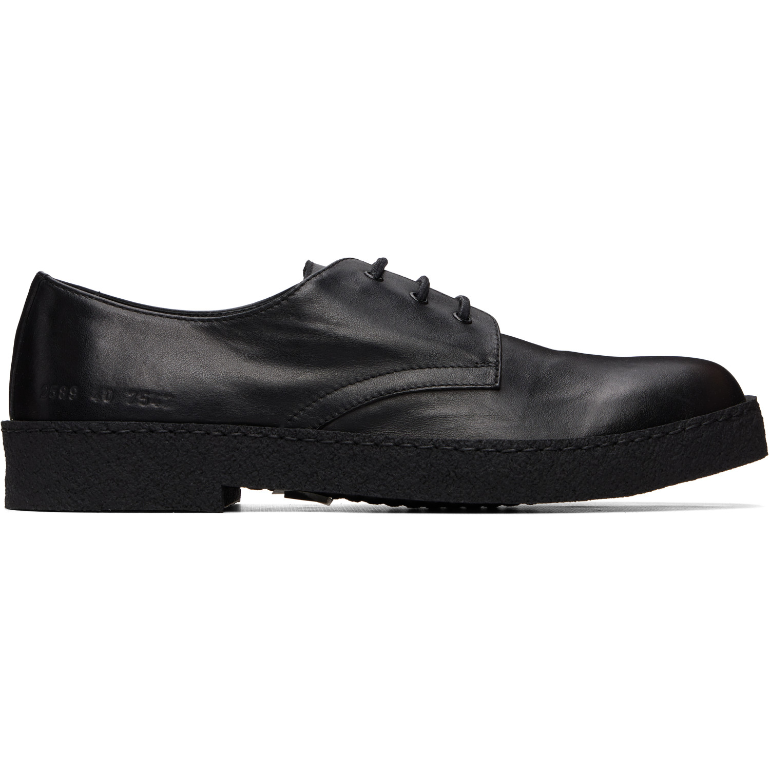 COMMON PROJECTS 블랙 가죽 고무 솔 더비