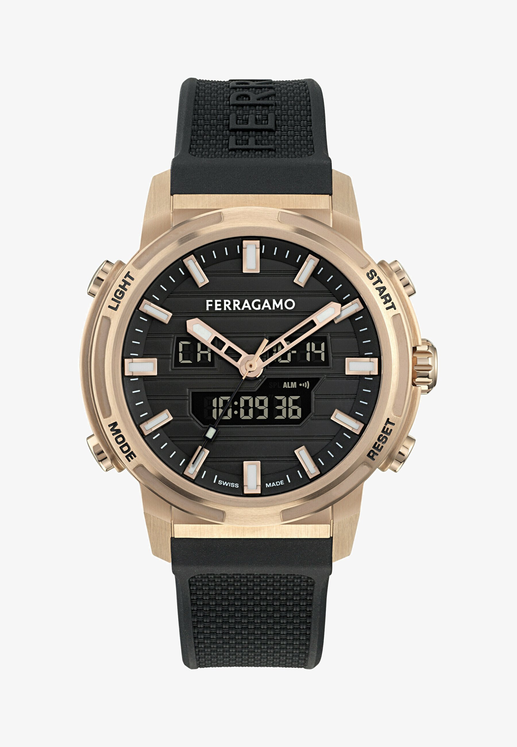 SALVATORE FERRAGAMO 스포츠 아나디짓 디지털 시계 골드 블랙