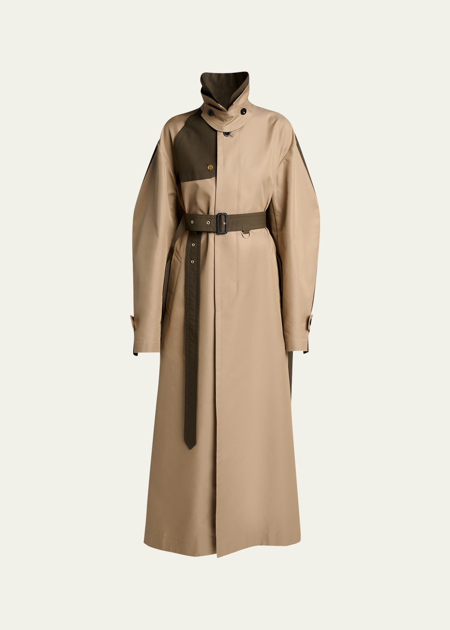 SACAI 컬러블록 코튼 가바딘 롱 트렌치코트