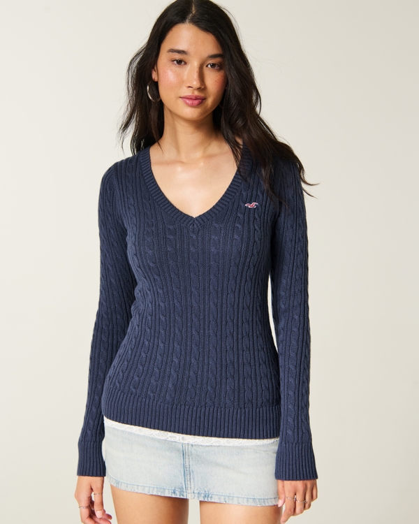 Hollister 아이비 케이블 니트 브이넥 스웨터
