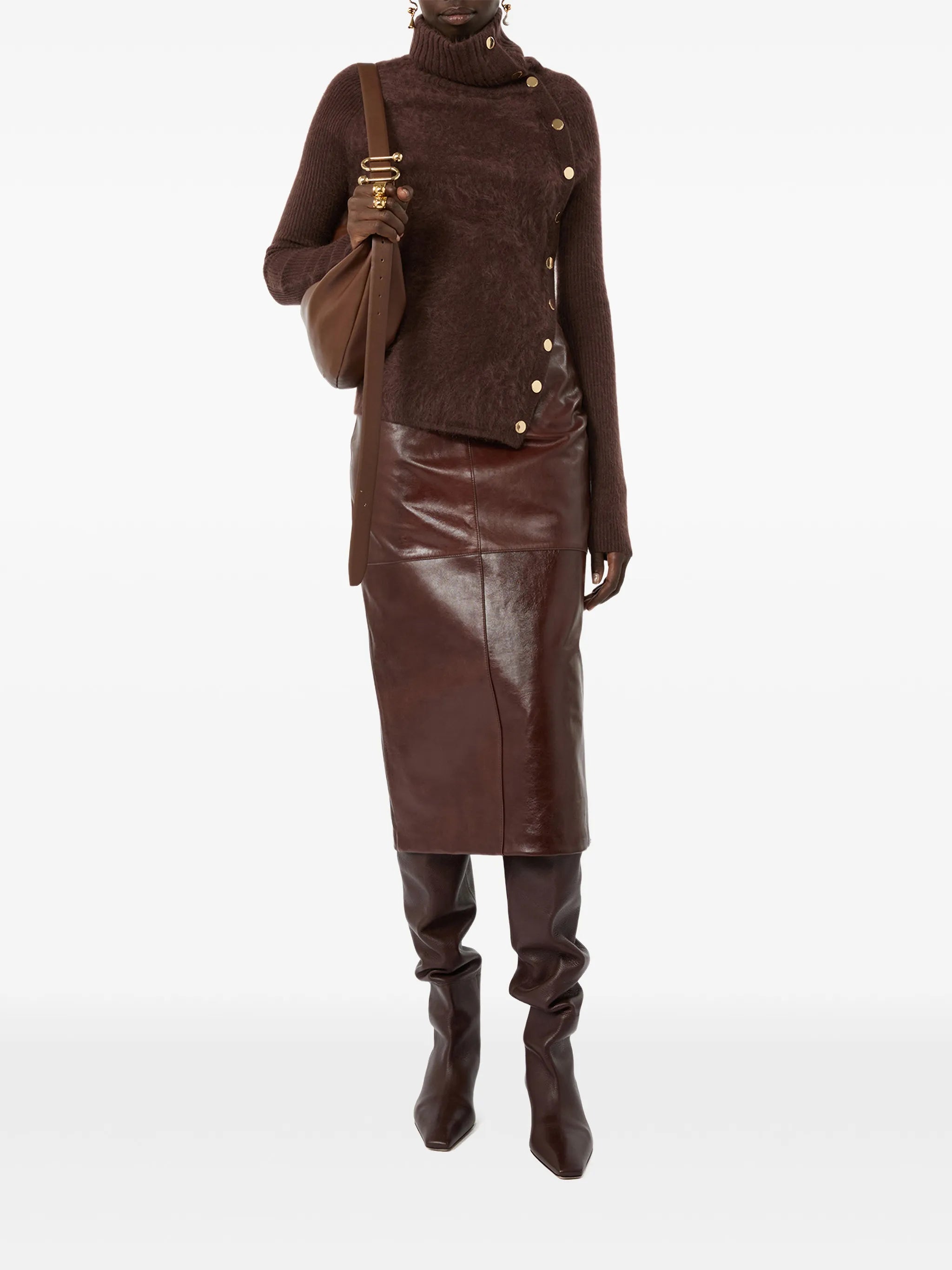 SPORTMAX 가죽 패널 미디 스커트