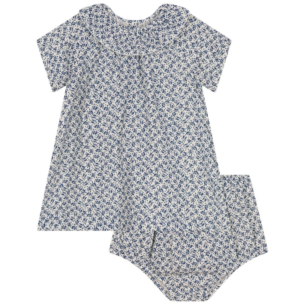 PETIT BATEAU KIDS 플로럴 무늬 아기 드레스 블루